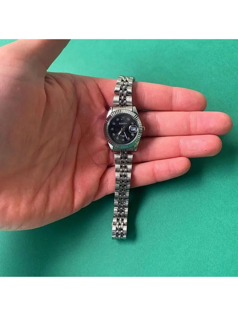 Classy Y2K 2000s style Silver and black watch with diamond accents. Nice quality